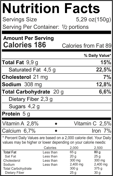 Lasagna Vegetariana Nutrition Facts