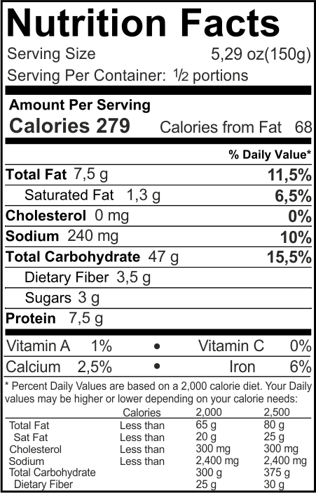 Fusilli Carciofi e Zafferano Nutrition Facts