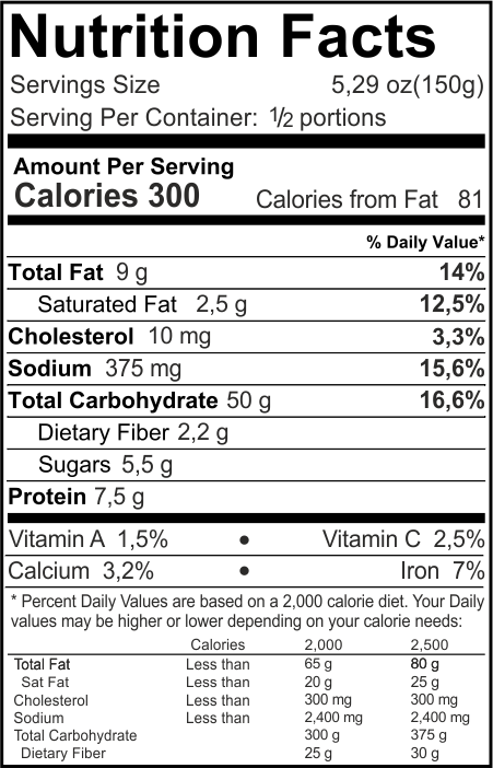 Penne al Pomodoro Nutrition Facts