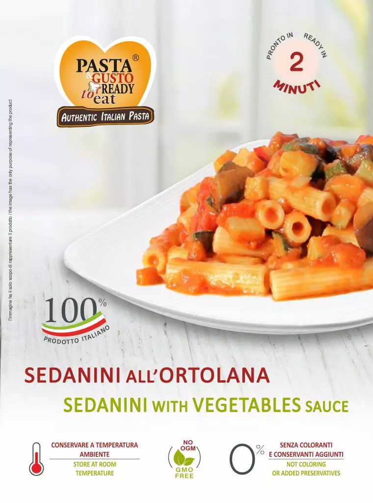 Sedanini with vegetables sauce. Ready in just 2 minutes. www.pastareadytoeat.com