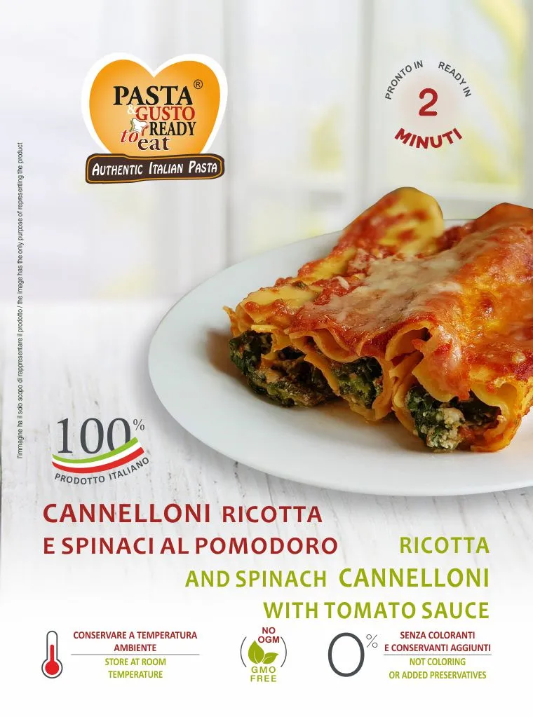 Ricotta and Spinachs Cannelloni with Tomato Sauce. Ready in just 2 minutes. www.pastareadytoeat.com